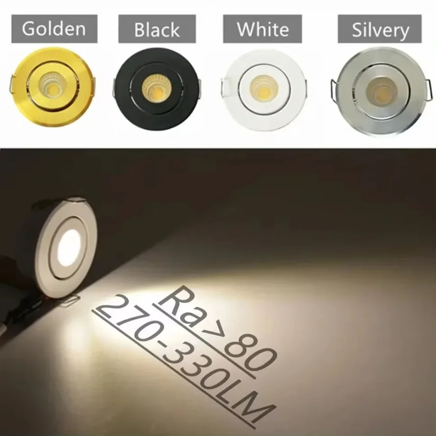 COB LED Downlights 12V Mini Ceiling Light 3W Adjustable Drive Free Down Lights Showcase Cabinet Recessed Lighting White Body