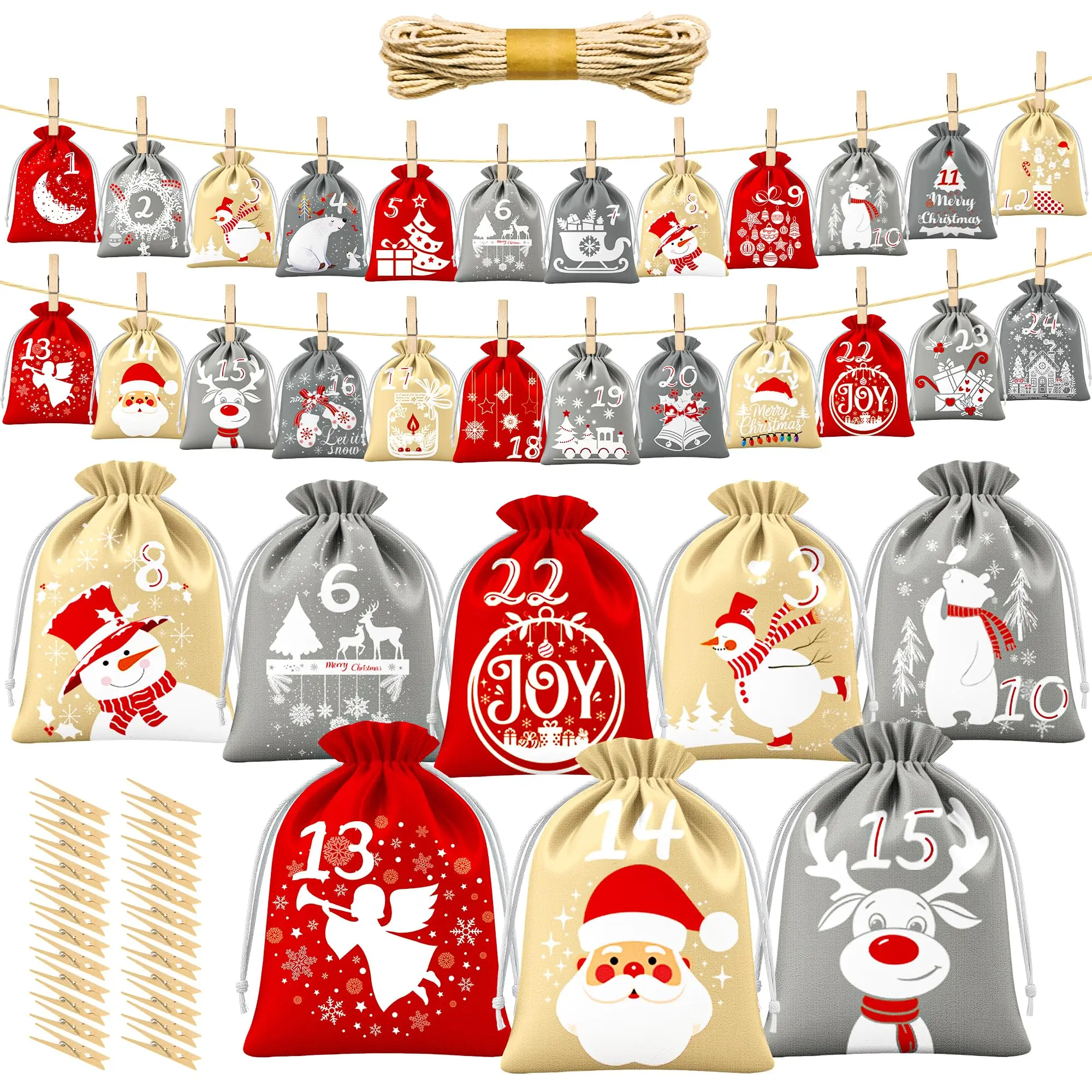 

Advent Calendar for Filling Velvet Bag Fabric Advent Calendar Bags 24 Large Advent Calendar Fabric Bag DIY Gift Bags Christmas