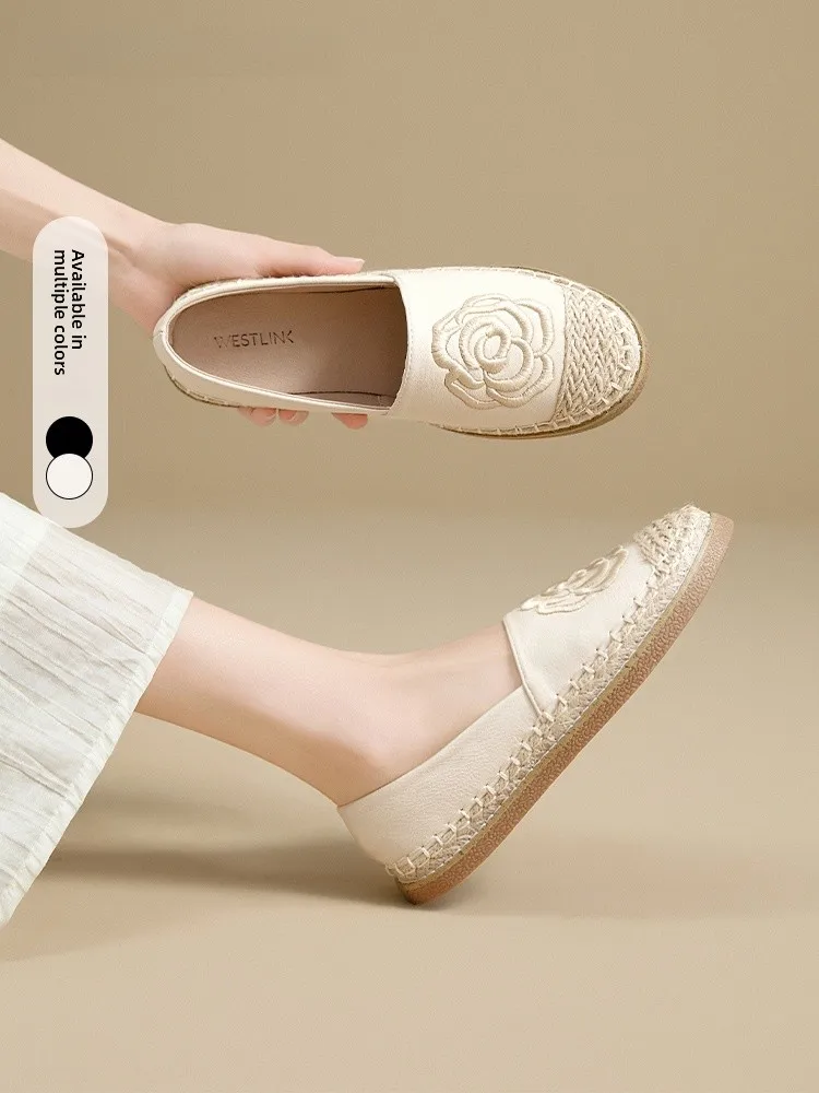 

Westlink Women's Flat Fierman oes Spring 2026 New Vintage Floral Fraance Sle Slip-On Casual round Toe PU Lined oes