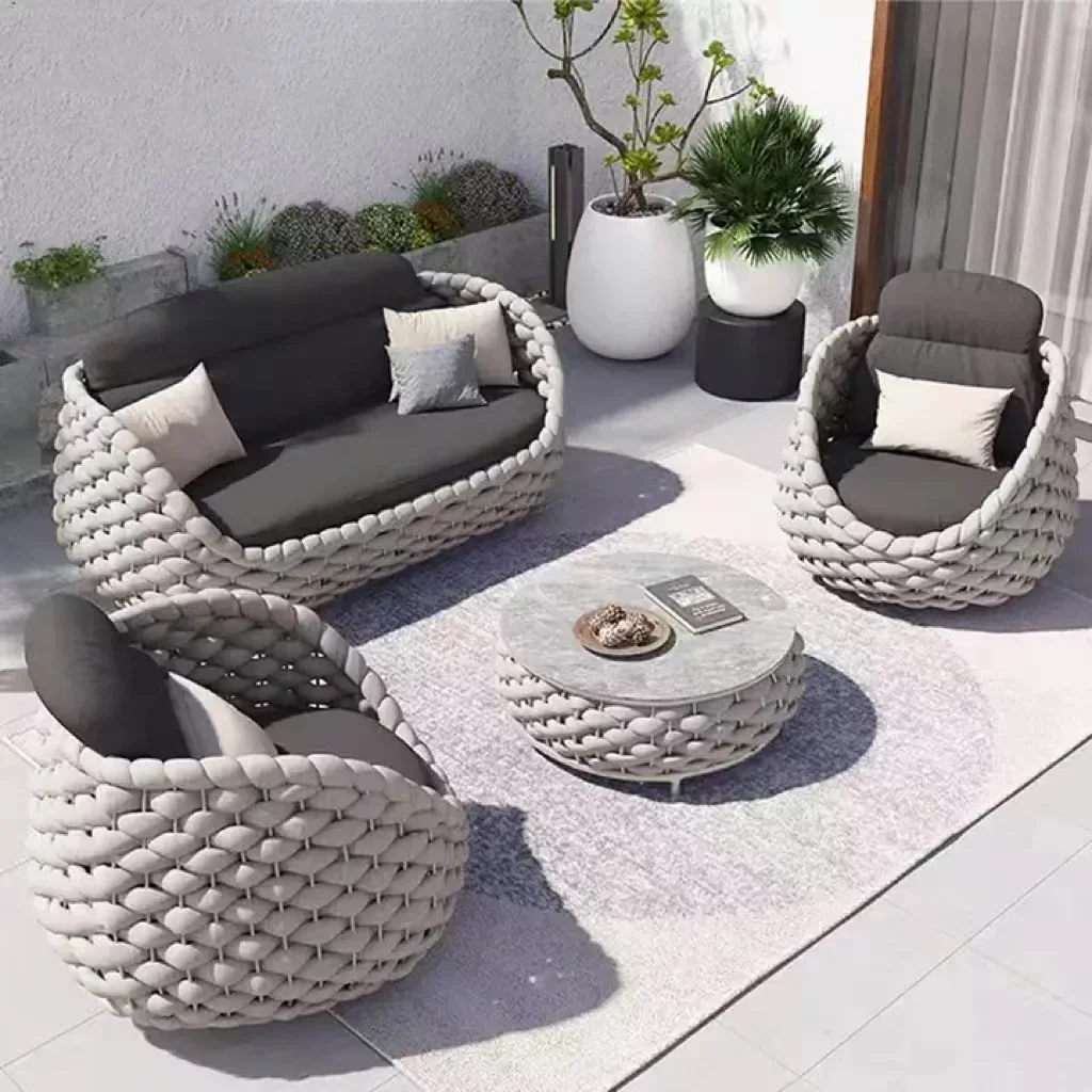 Outdoor garden sofa combination rattan woven three-person sofa set open outdoor furniture modern garden sofa set