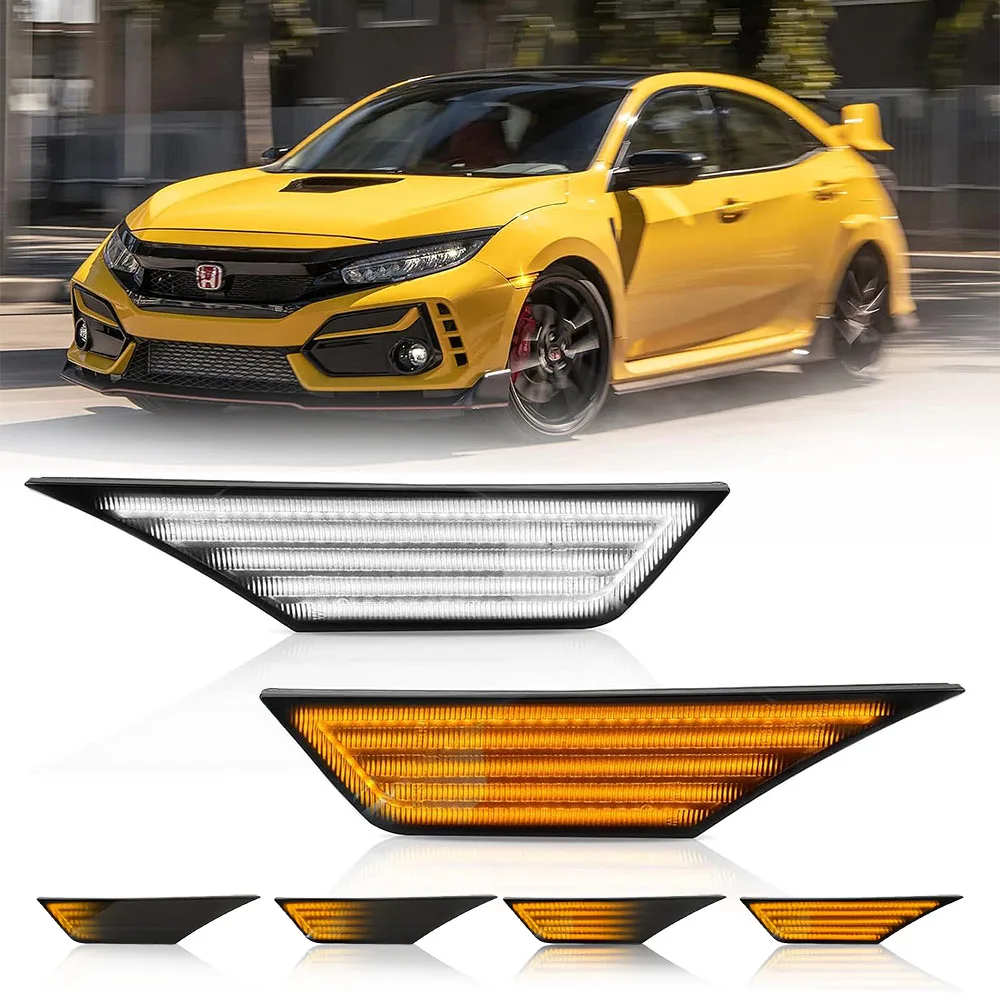 For Honda Civic 10 Gen Fender Side Marker Lights Amber Sequential Turn Signal Lamps White Driving Running Position Lights 16-21