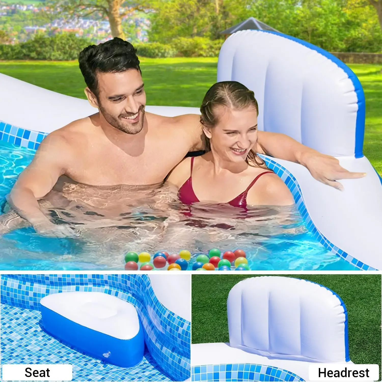Inflatable Swimming Pool for Adults 121 X 90 X 22 Oversized Thickened Family with Pump Seat