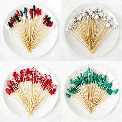 100Pcs Christmas Party Bamboo Skewers Xmax Santa Disposable Cocktail Sticks Buffet Dessert Fruit Fork Christmas Decoration 2023
