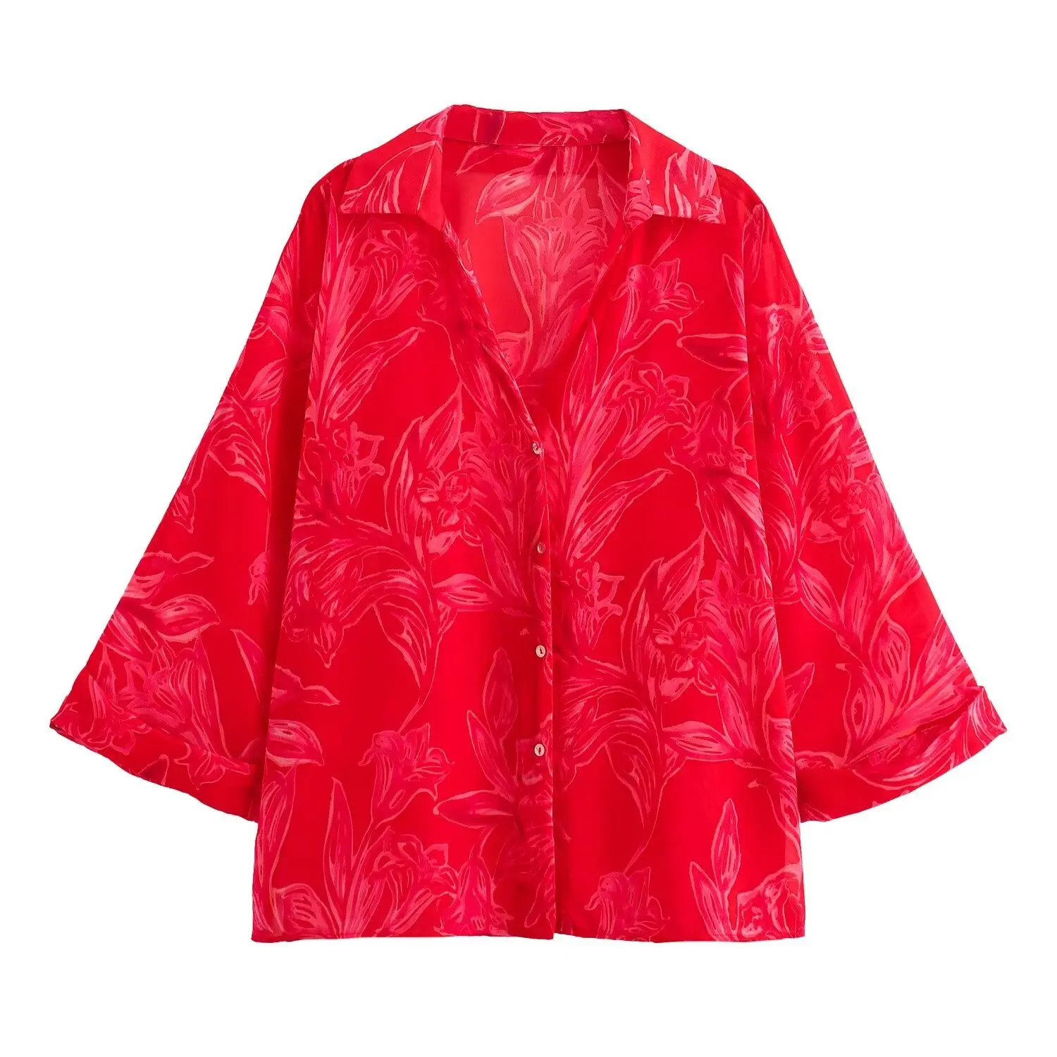 

Floral Sheer Shirt Women Summer Clothes 2025 Korean Fashion Single Breasted Loose Shirts Blouses Casual Elegant Shirt Tops