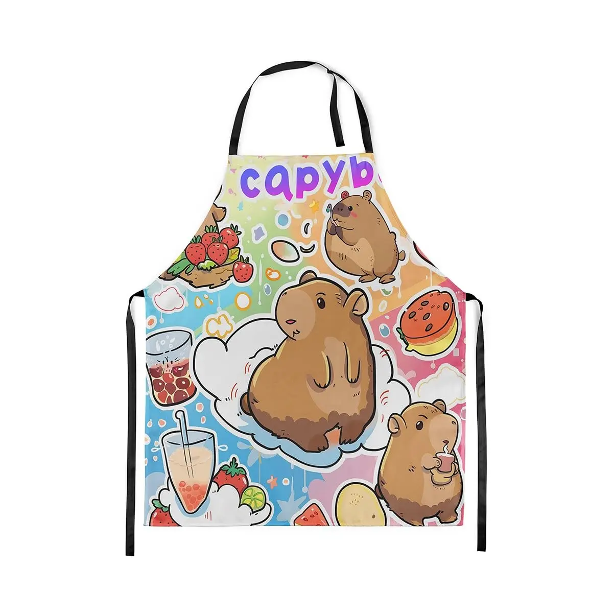 

Cartoon Capybara Apron,Delicious Sweet Dessert Apron With Extra Long Waist,Strawberry Fruit Chef Apron