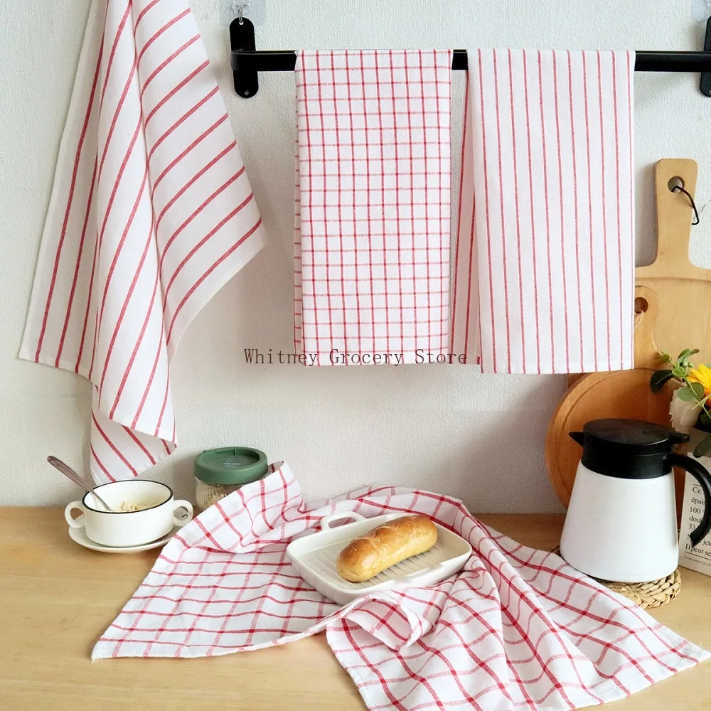 4PCS Cotton Tea Towel Easy Wash Table Napkin White Plaid Striped Kitchen Table Napkin Cleaning Cloth New Year Party Gift 50x70cm