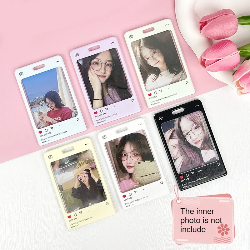 1Set Plastic Kawaii Idol Photo Cover Case Badge ID Pass Work Card Holder Sleeve Keychain Working Permit Case Badge Tag Protector