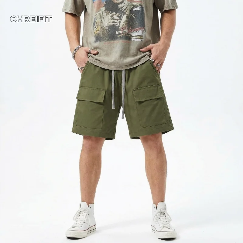 

Мужские шорты карго 2026: Новые летние повседневные свободные шорты с множеством карманов, уличный стиль, длина до колена, на шнурке