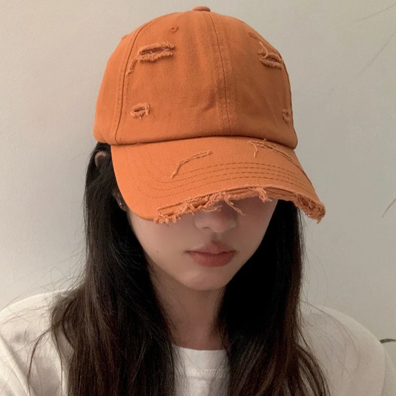 Men's and women's new spring and summer hip-hop versatile soft top curved eave retro personality distressed hole duckbill hat - view 4