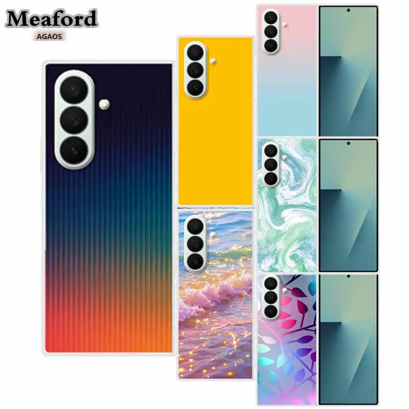 Colorful Phone Case For Samsung Galaxy Z Fold7 Fold 7 Etui Luxury Hard Plastic Cover Clear Transparent Gradient Shockproof Coque