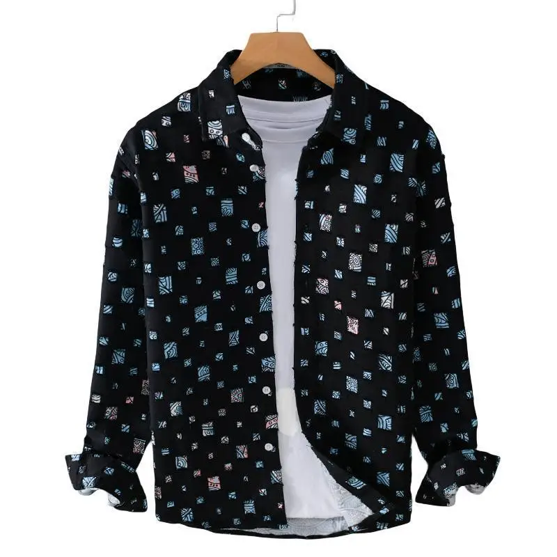 2023 Tops Spring Autumn New Brand Retro Men\'s Plaid Cotton 100% Lapel Shirts Male Long Sleeve Loose Casual Men Clothes