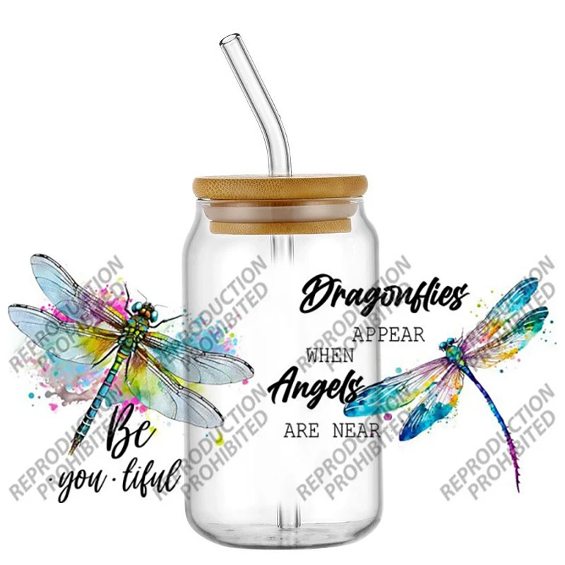 

Unique Design Dragonfly DIY Decals 3D Transfers Stickers 16oz UV DTF for Glasses cup Wraps Easy to Use