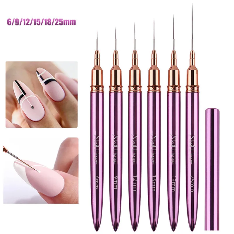 6/9/12/15/18/25mm 퍼플 메탈 핸들 아트 라이너 DIY 페인팅 브러쉬 라인 그리기 스트라이프 꽃 그림 펜 UV 젤 브러쉬