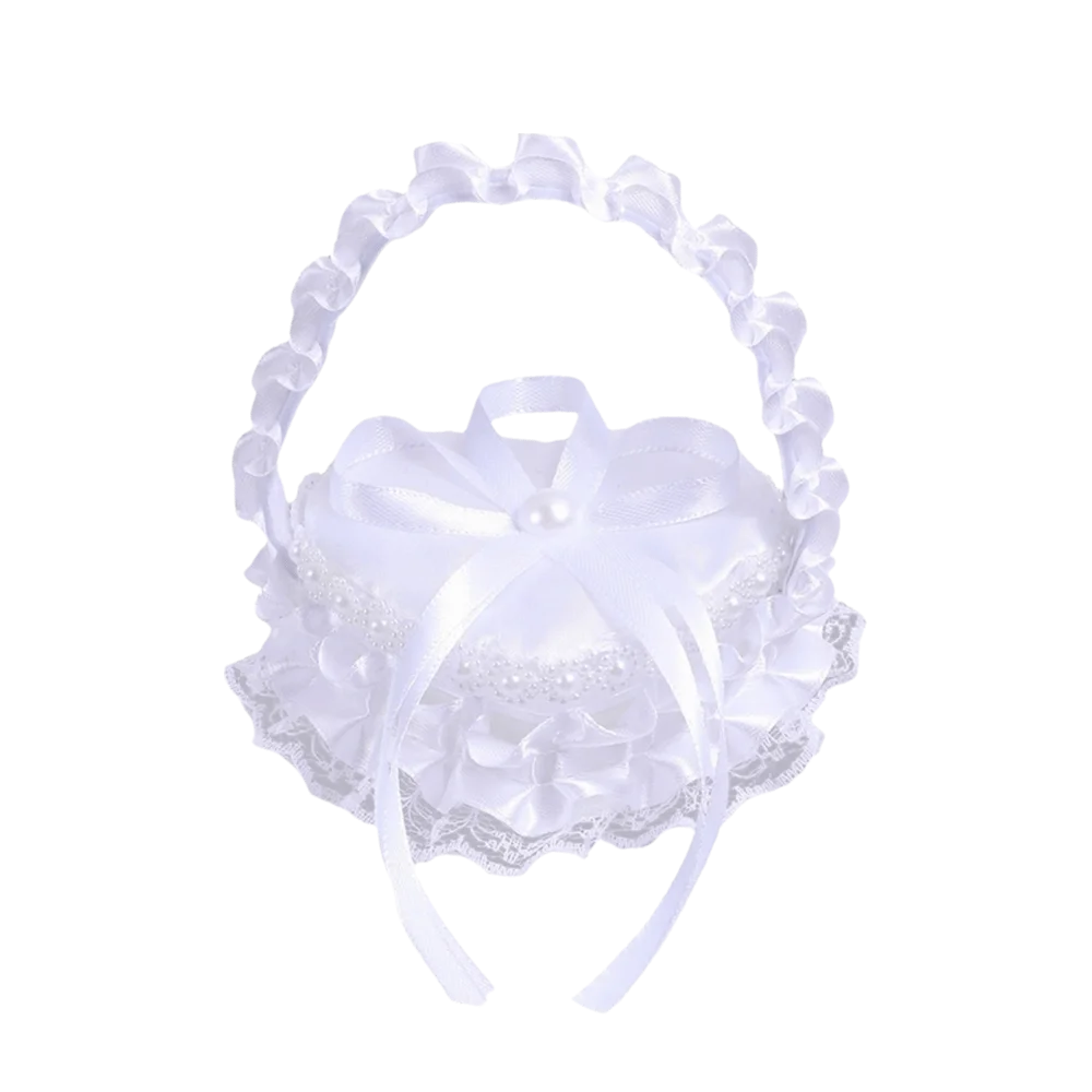 

Mini Wedding Ring Box Double Ring Bowknot Bride Ring Basket with Handle Heart Shape Ring Storage Box for Wedding Ceremony