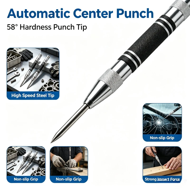 128mm Automatic Spring Center Punch Heavy Duty Hole Position Marker Wood Metal Drill Locator Car Emergency Glass Breaker