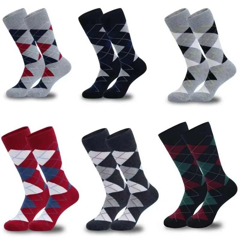 6 Pairs Men's Argyle Dress Socks, Classic Diamond Pattern Crew Socks, Business Casual Formal Socks for Men