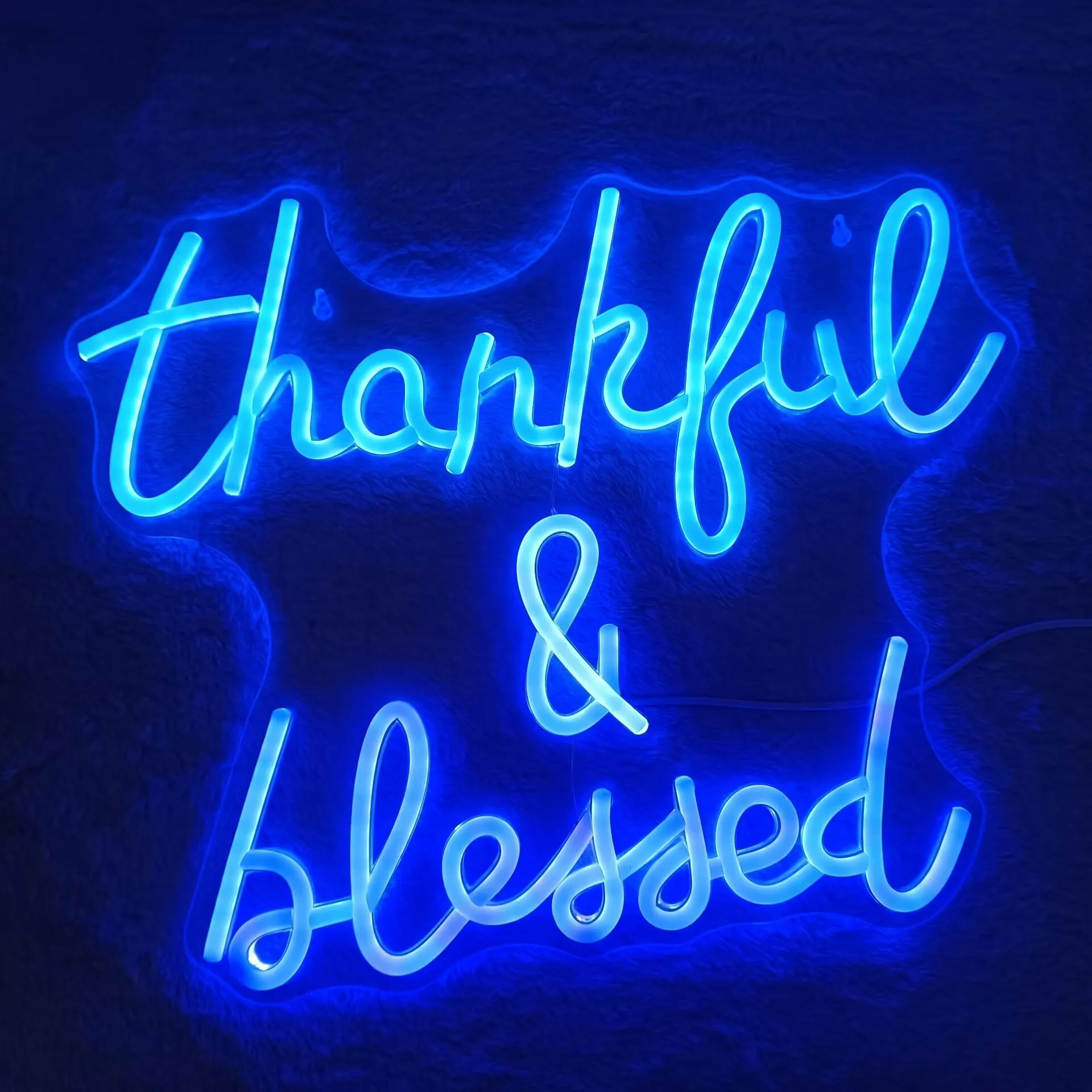 أضواء النيون الزرقاء LED لعيد الشكر، علامة النيون الشكر والمباركة لحفلات الزفاف وغرفة النوم، ديكور الحائط، هدية عيد الميلاد للفتيات