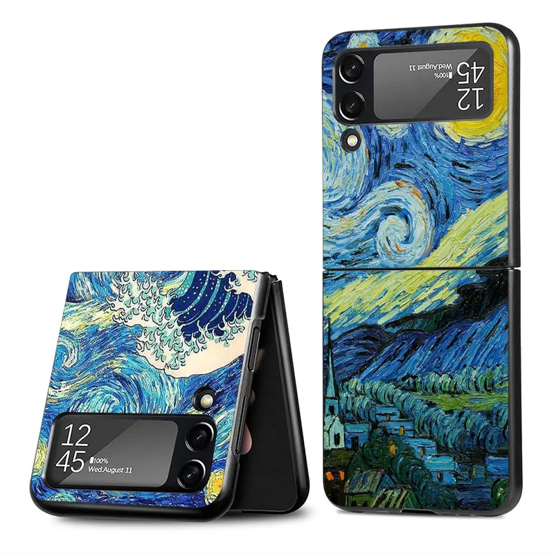 Phone Case for Samsung Galaxy Z Flip 3 zflip Z Flip 4 ZFlip6 5G ZFlip 5 Black Shockproof Cases Cover Van Gogh Starry Night Shell