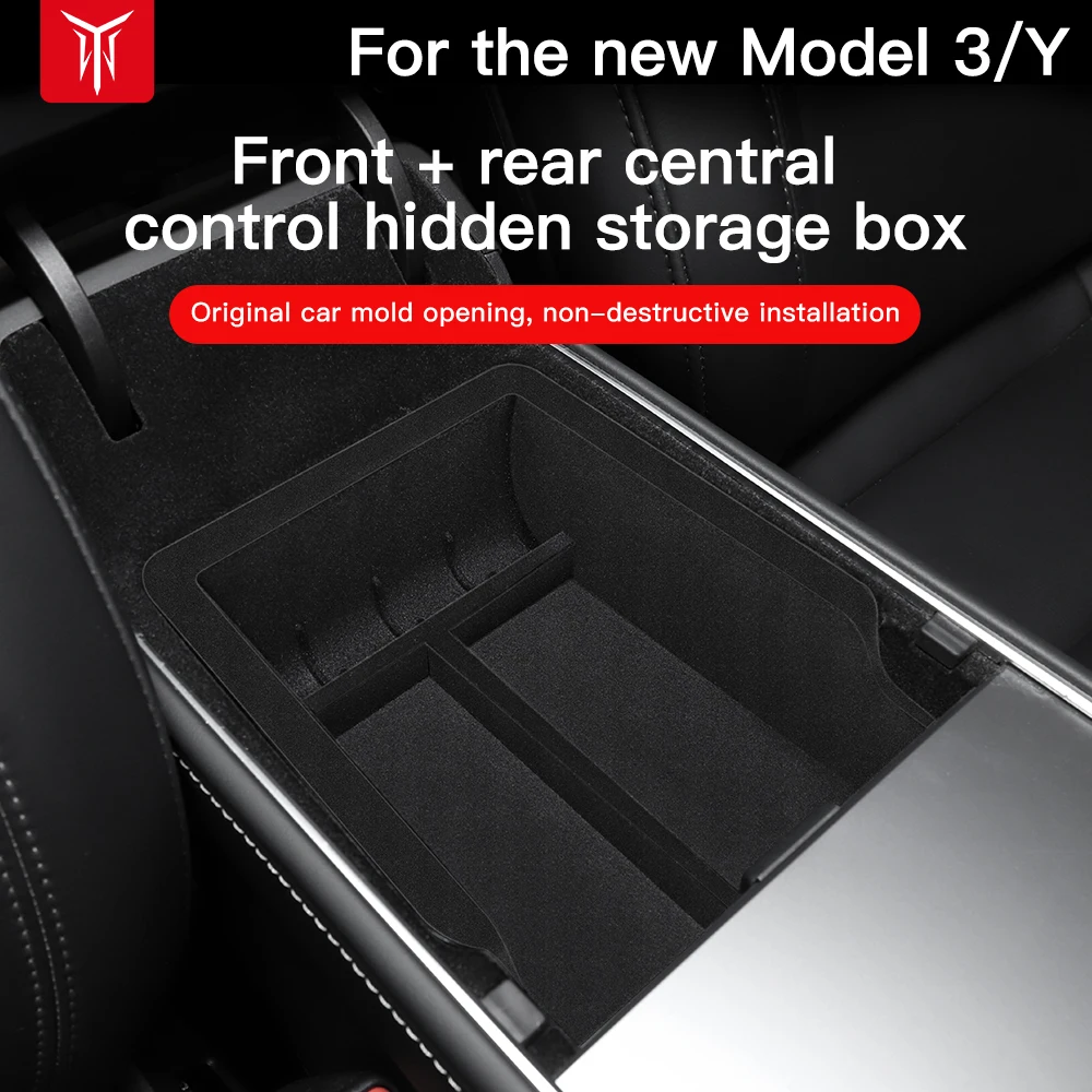 YZ para Tesla modelo 3 modelo Y caja de almacenamiento reposabrazos central caja oculta portavasos organizador 2023 2022 accesorios de coche