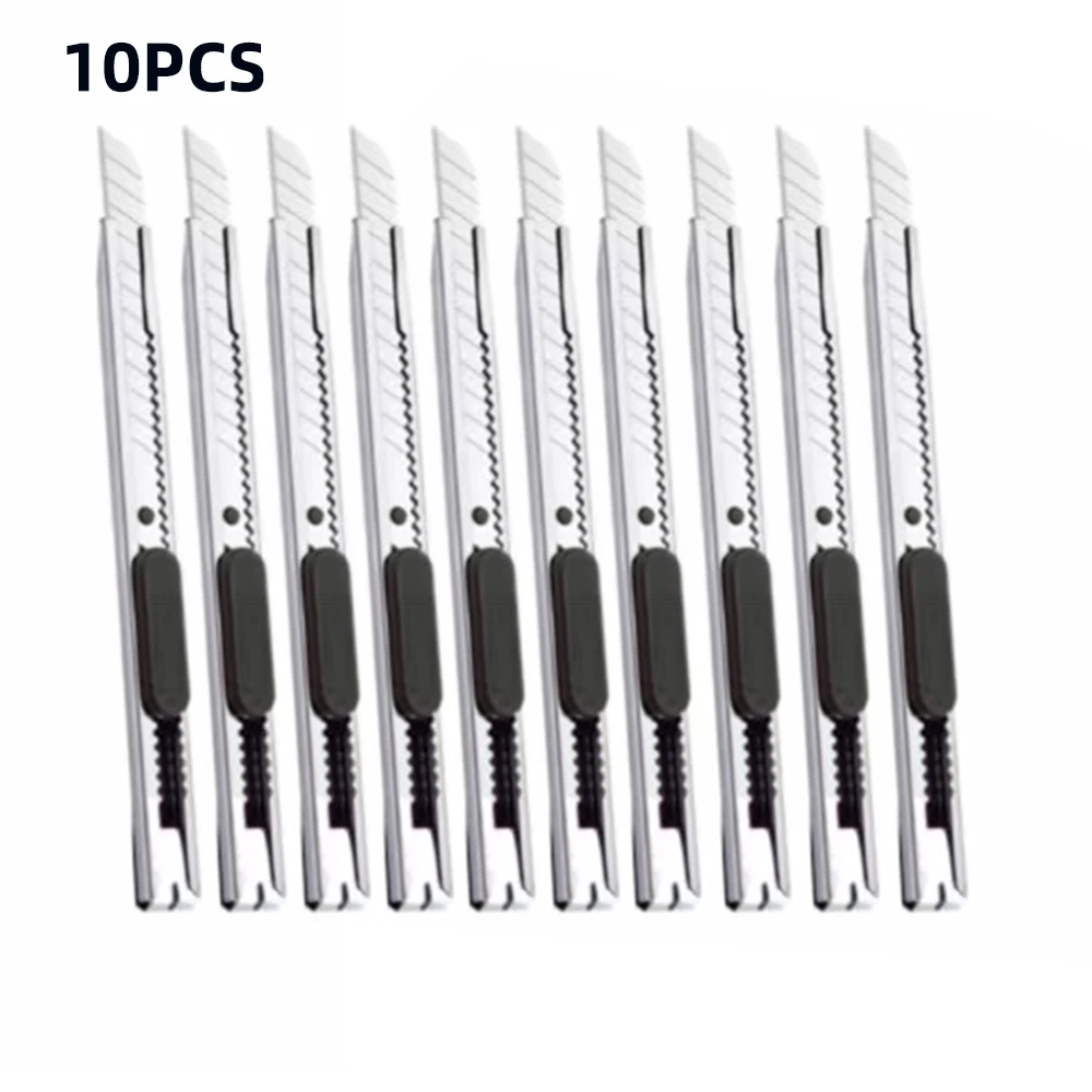 10Pieces/1Set Retractable Box Cutter 9mm 30 60 Degree Blade Utility Knife Carbon Steel Cutting Tools Wallpaper Carton Wholesale