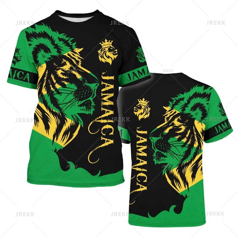 Jamaica Flag Graphic T-Shirt Men's Lion 3d Printed Crewneck Short Sleeve Casual Sports Tops Tees Summer Oversized T Shirts view 5
