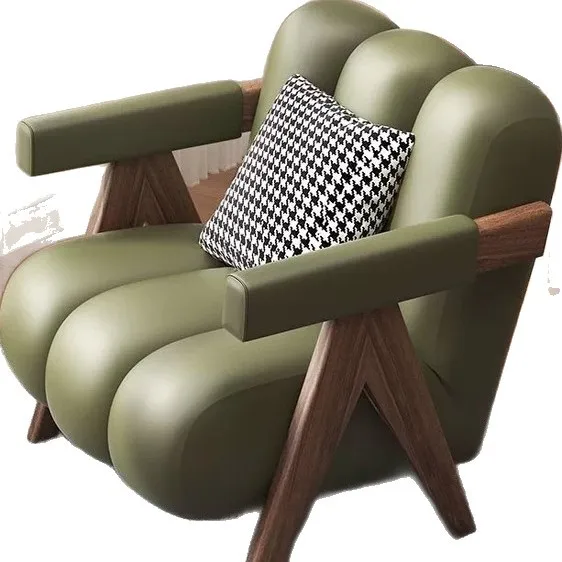 كرسي أريكة فردي لغرفة المعيشة في العصور الوسطى مصمم لغرفة النوم كرسي أريكة كريمي وشرفة الرياح كرسي ترفيهي كسول للإقامة المنزلية #5