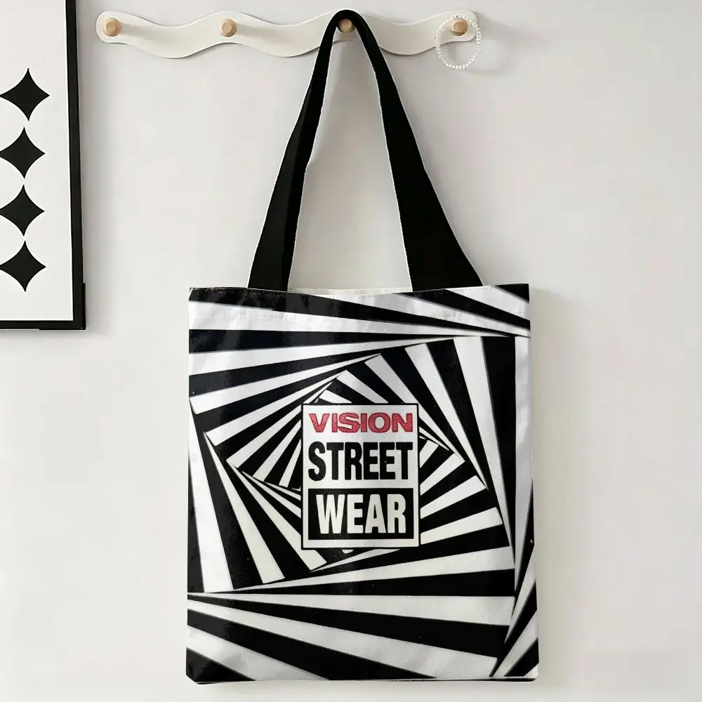 V-Vision S-Street-Wears Storage Bags Canvas Double-Sided Print Tote Bag Large Capacity Shoulder Fashion Shopping Handbag