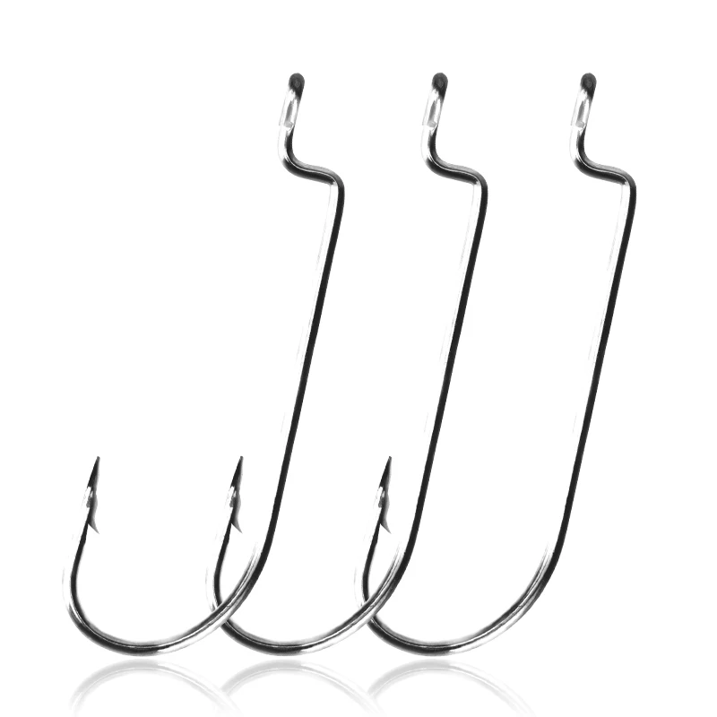 MEREDITH Worm Hook Offset Wide Gap Steel Extra Strong Weedless Barbed Fishing Hook for Soft Lures Bass Pike 50pcs