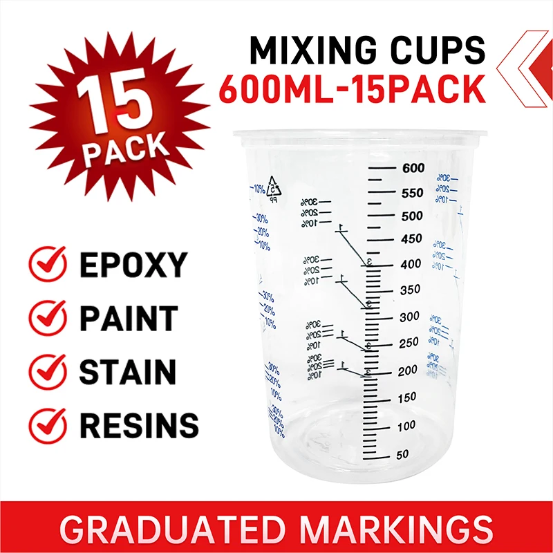 50Pcs 600ml Disposable Clear Plastic Paint Mixing Cups Spray Gun Measuring Cups Paint Mixing Calibrated Cup