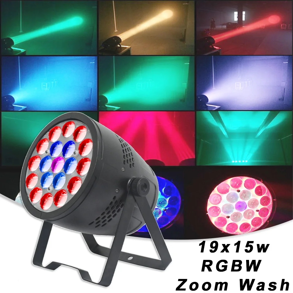 led wash zoom flat par light strobe effect dj party iluminacao controle de som dmx512 lampada de ferias lampada de tingimento 19x15w rgbw 4in novo 01