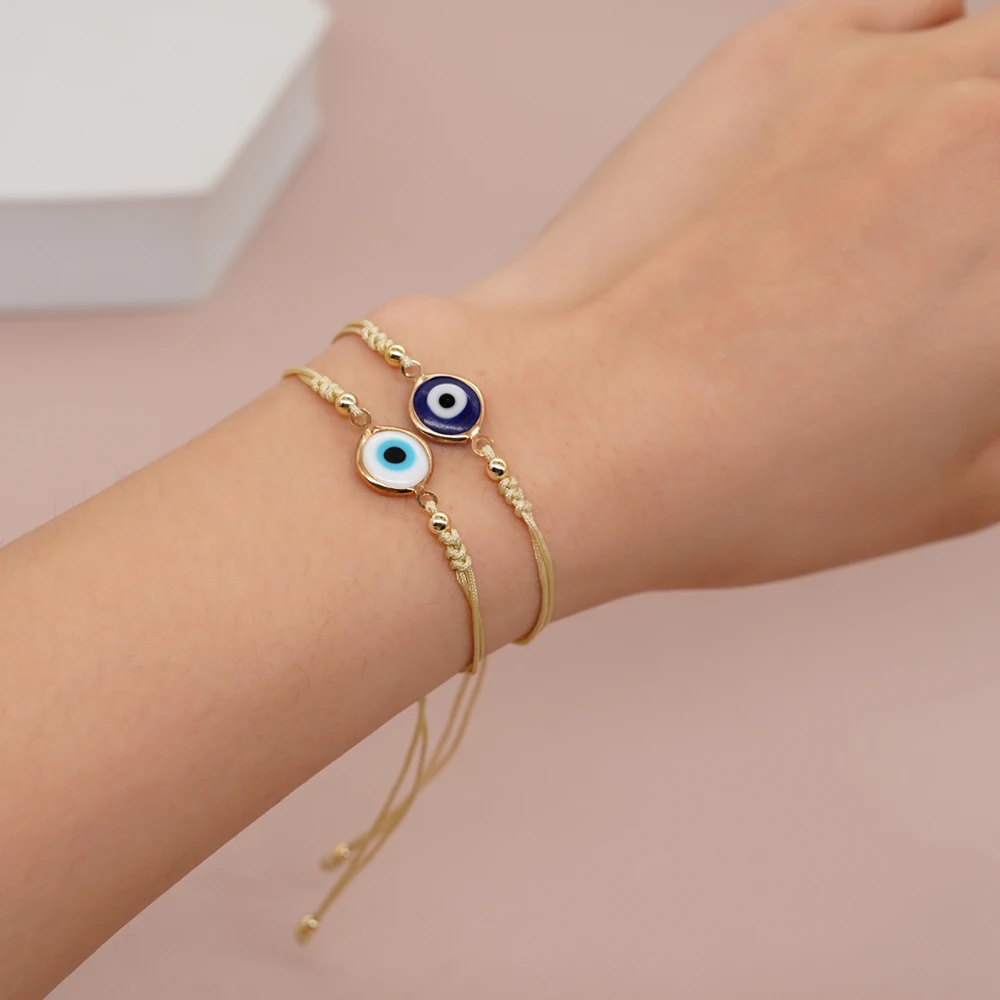 Go2boho New In Enamel Evil Eye Rope Friendship Bracelet Adjustable Women Men Kids Summer Jewelry