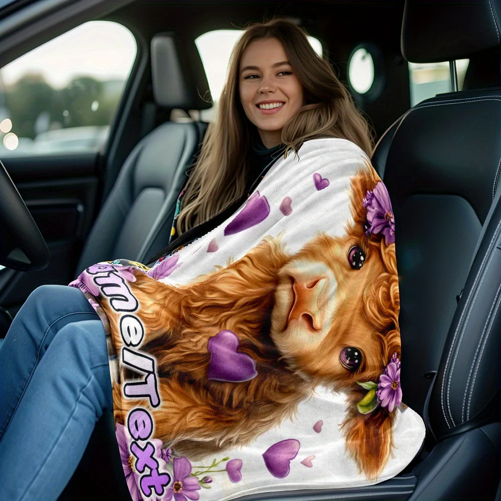 Фланелевое одеяло с индивидуальным именем Highland Cow Design, всесезонное, легкое, идеально подходит для дивана, спальни, офиса, путешествий