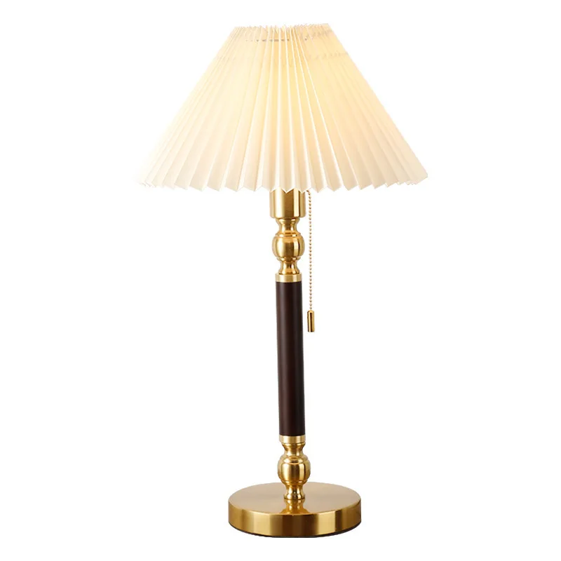 

Medieval solid wood table lamp, simple French retro bedroom bedside lamp