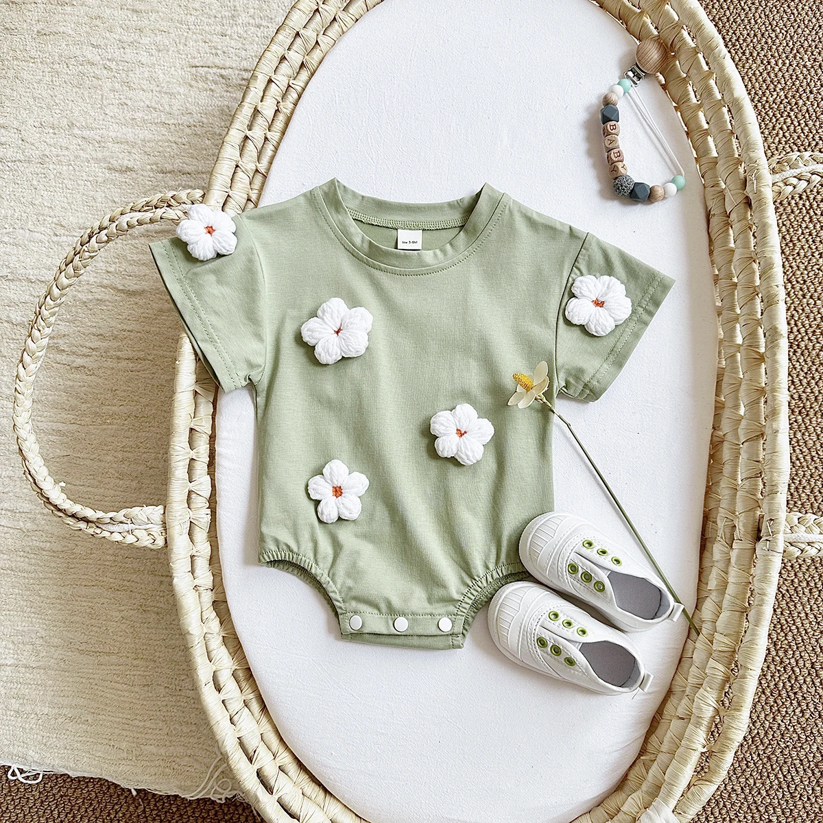 Summer Newborn Baby Girl Jumpsuit Short Sleeve Romper Baby Triangle Bodysuit Clothes Love Cloud Pattern Cartoon Boy Infant 0-18M