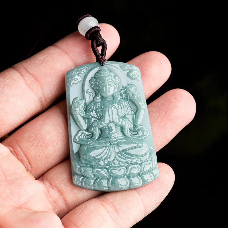 

Натуральный Jadeite тысяча рук Guanyin подвеска в виде синей воды из нефрита Зодиак крыса Хранитель Бог мужской и женский кулон ювелирные изделия