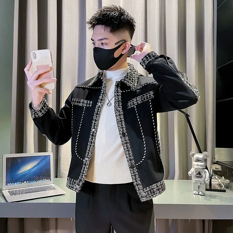 

Высококачественная лоскутная мужская куртка с модным повседневным воротником, весенне-осенняя новая молодежная верхняя одежда против морщин, легкая в уходе