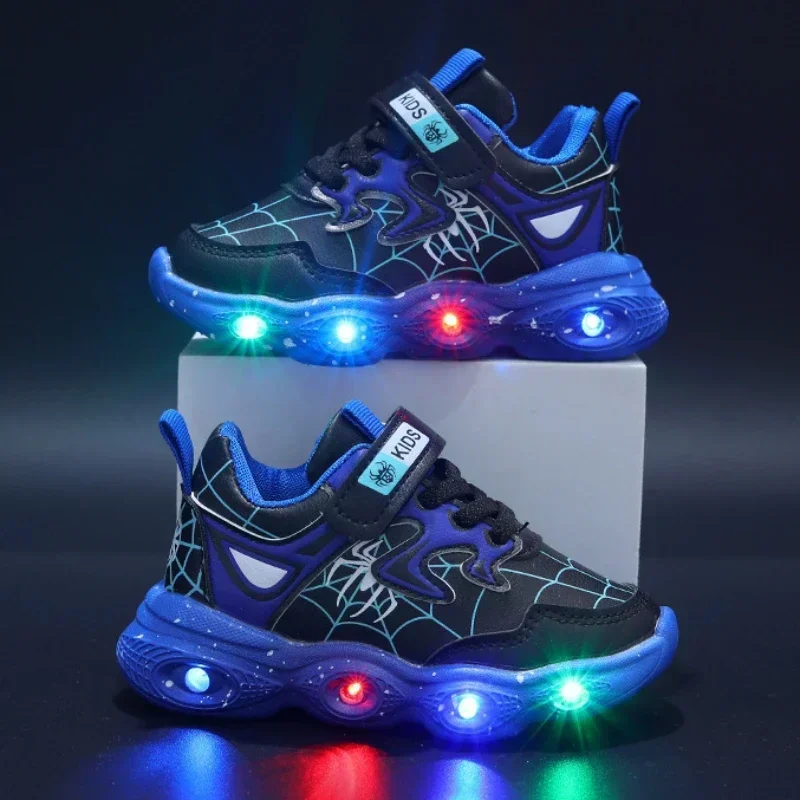

2025 Children's New Led Light Shoes Fashion Aoger Spiderman Boys Sneakers Girls Cartton Casual Shoes Breathable Kids Sport Shoes