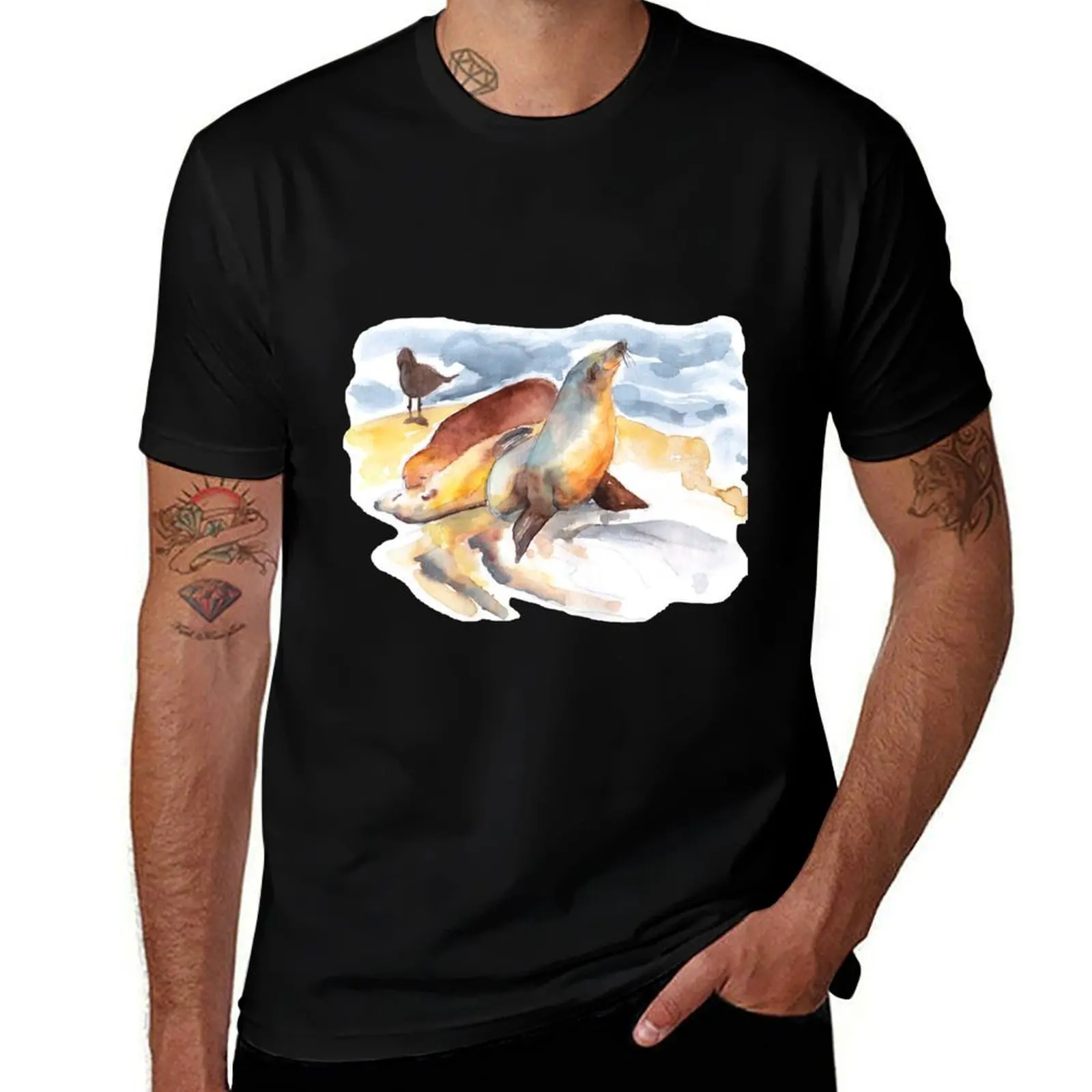 Seals at La Jolla cove - California - watercolors T-Shirt Casual Loose Daily Wear T-Shirt