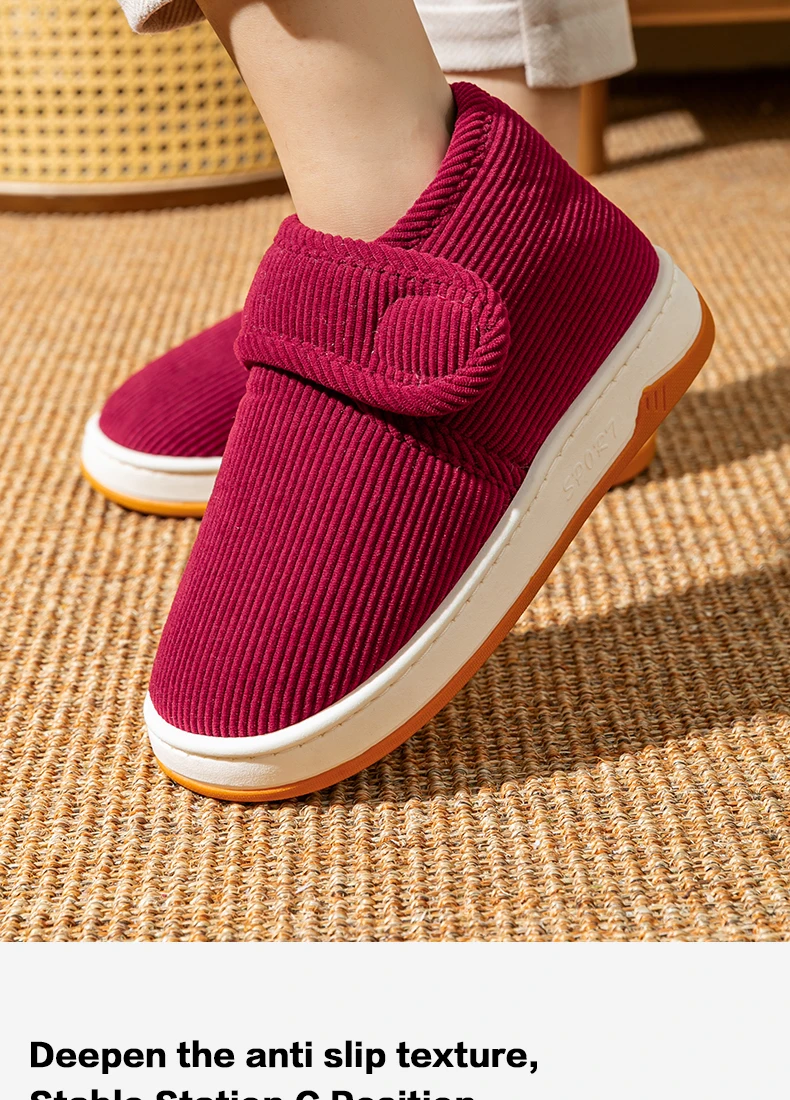Winter-Warmhausschuhe für Senioren, Damen und Herren, mit verstellbarem Riemen, Cord-Baumwollschuhe, weiches Plüschfleece-Futter, rutschfeste Hausschuhe. – Detail 9
