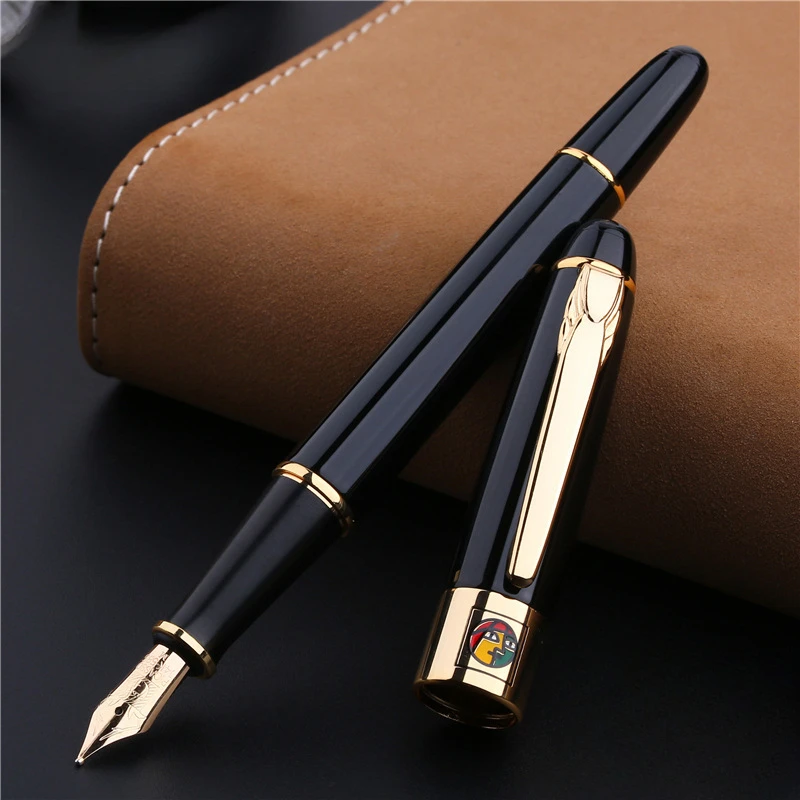 Pimio 89 Fountain Pen Munich Jazz  Gold Iridium Pen F Nib Retractable with Gold/Black Clip Fountain Pen Ink Thick Gift