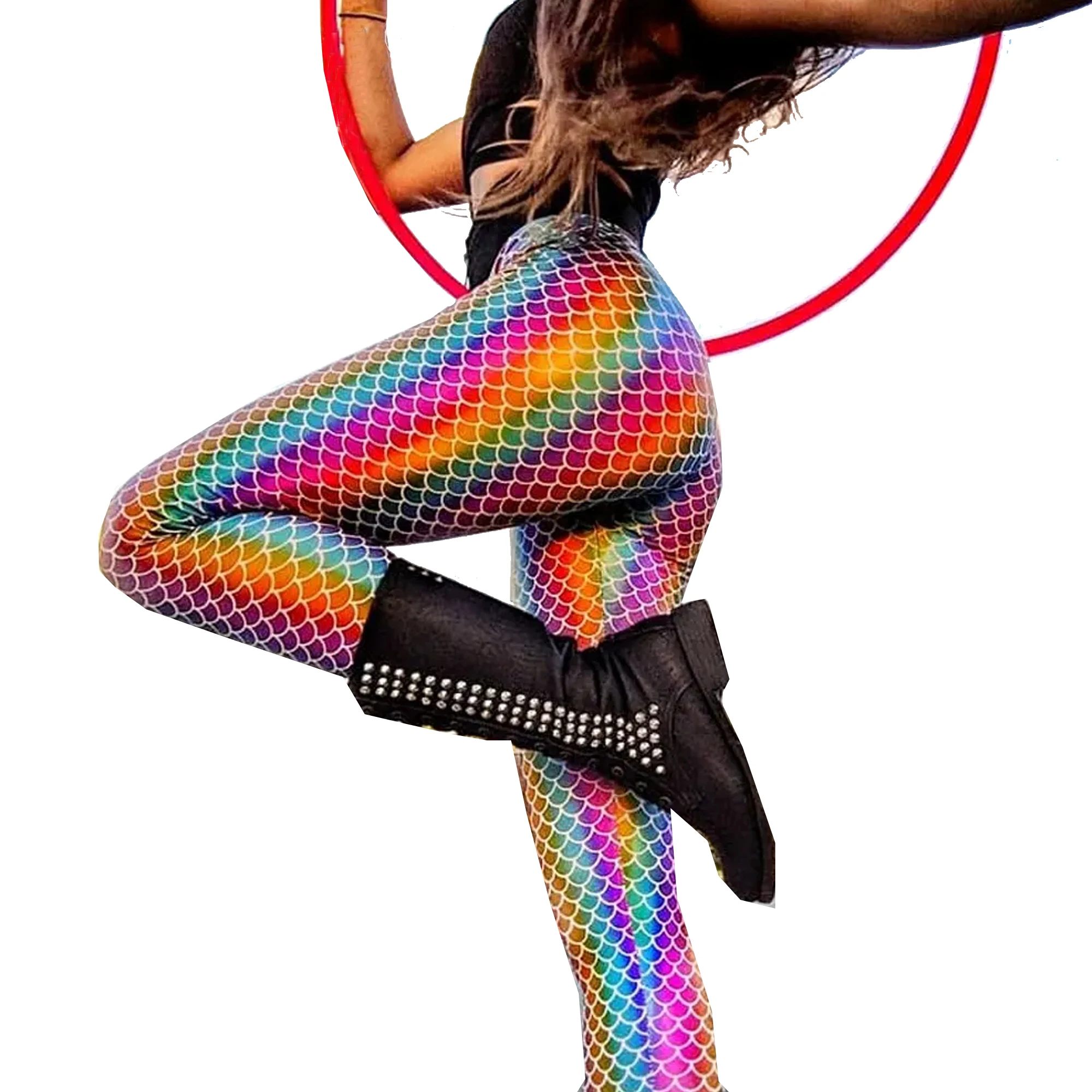 Rainbow Mermaid Rave Sport Gym Pants High Waisted Leggings Burning Man Festival Bottom Hoop Dance Clothes