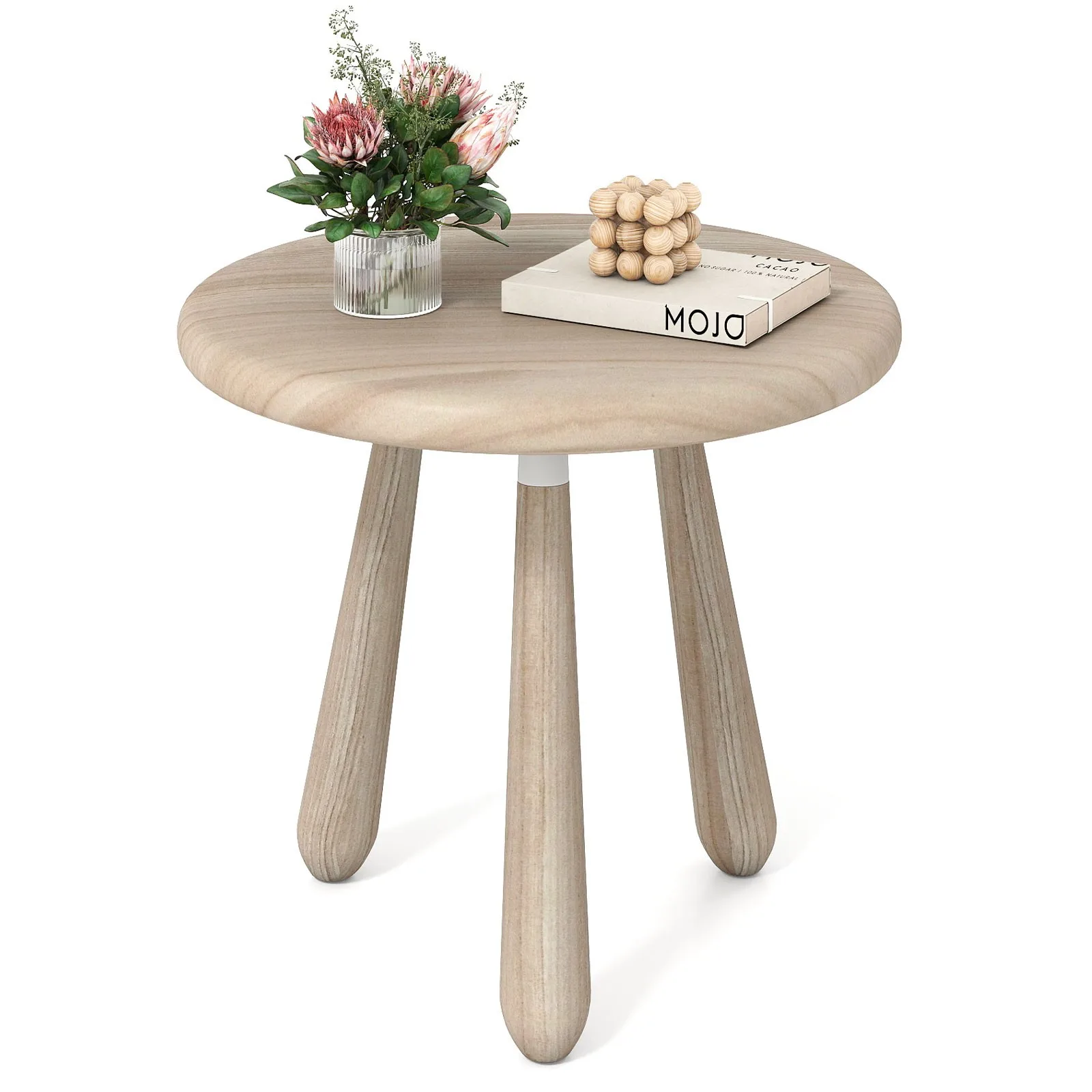 

18" Round End Table Outdoor Mahogany Wood Side Table w/ Thickened Board