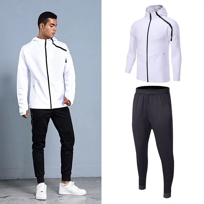 Men Hooded Sports Tracksuit Autumn Winter Running Training Outdoor Fitness Cycling Long Sleeve Two Piece Outfit view 4