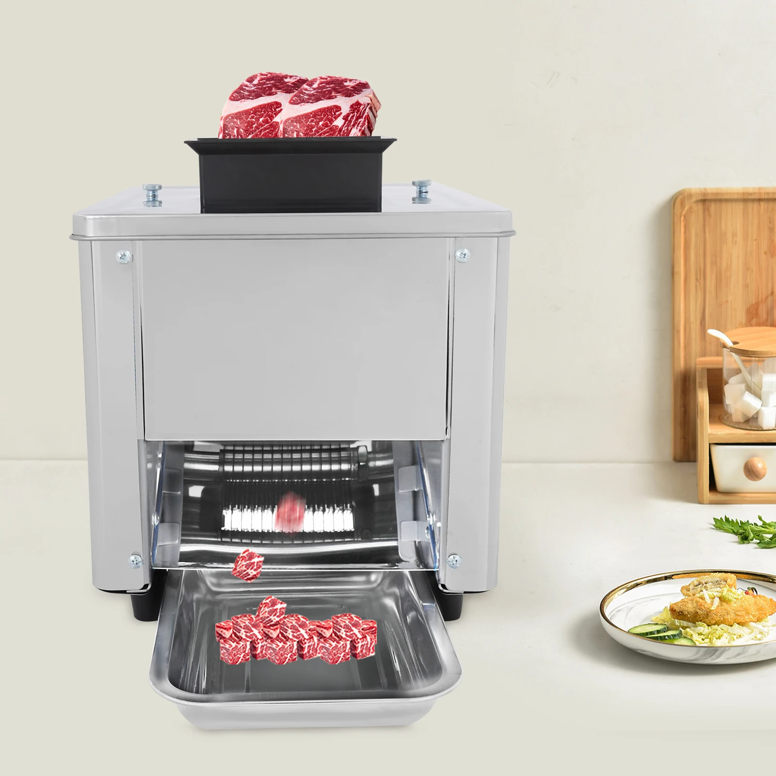 110 V elektrische Fleischschneidemaschine, hocheffiziente Fleischschneidemaschine, geschredderte Schneidemaschine, Fleischschneidemaschine aus Edelstahl
