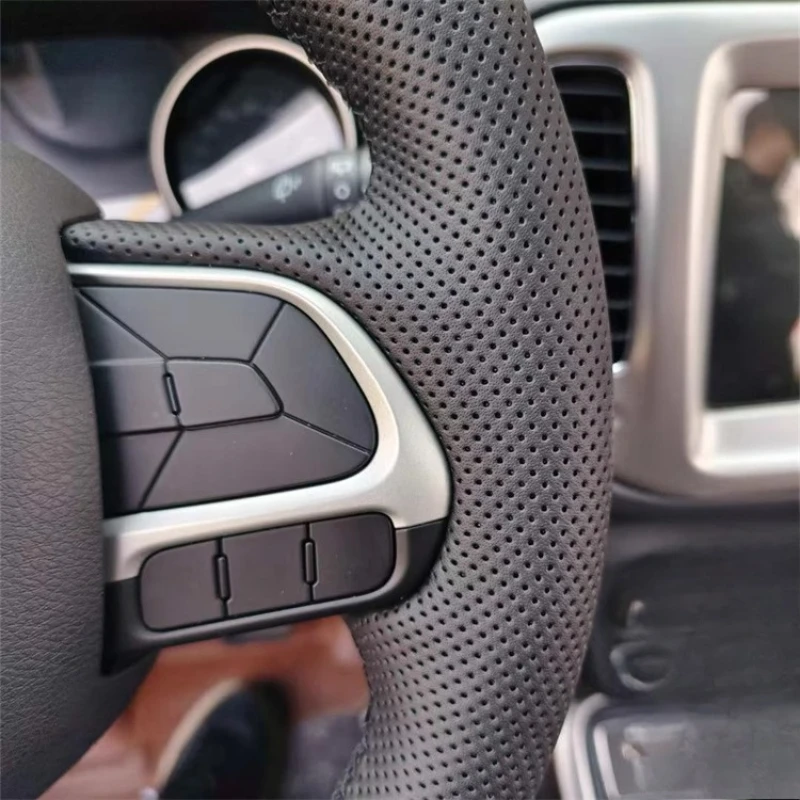 Hand-Stitched Non-Slip Black Genuine Leather Car Steering Wheel Cover for Jeep Compass Renegade Fiat Toro Tipo Parts