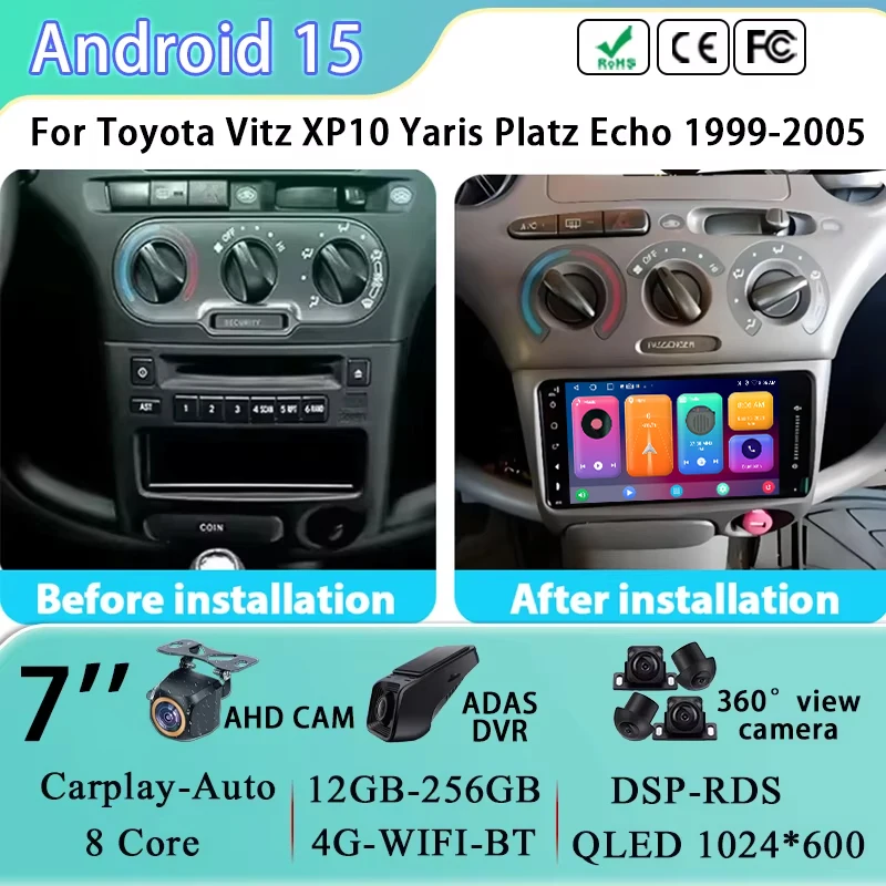 

7 inch Head Unit For Toyota Vitz XP10 Yaris Platz Echo 1999-2005 Car Radio Android Auto Multimedia Video Player GPS Navigation