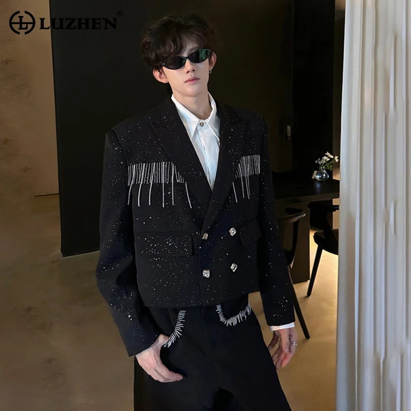 

LUZHEN 2025, осенний новый металлический цепочка с кисточками, украшение, роскошный красивый пиджак, пальто, мужская модная элегантная однотонная одежда JY4840