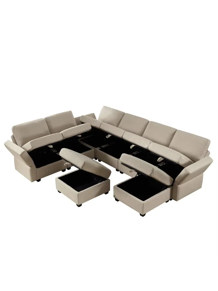 #¥Manufacturer Oversized U Shaped Modular Sectional Couch with Storage Reversible Chaise Sofa Set with Ottoman 6-8 Seater