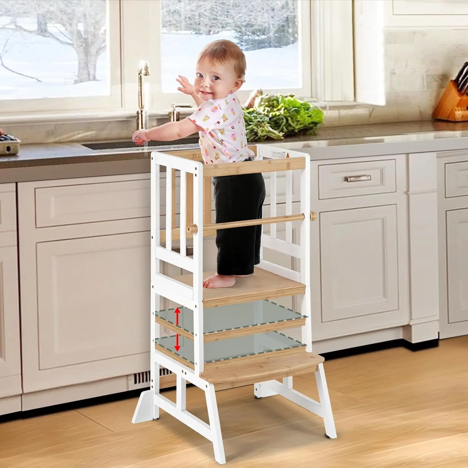 

Toddler Standing Tower - Adjustable Height Toddler Kitchen Stool Helper - Kids Kitchen Step Stool For Learning With Removable