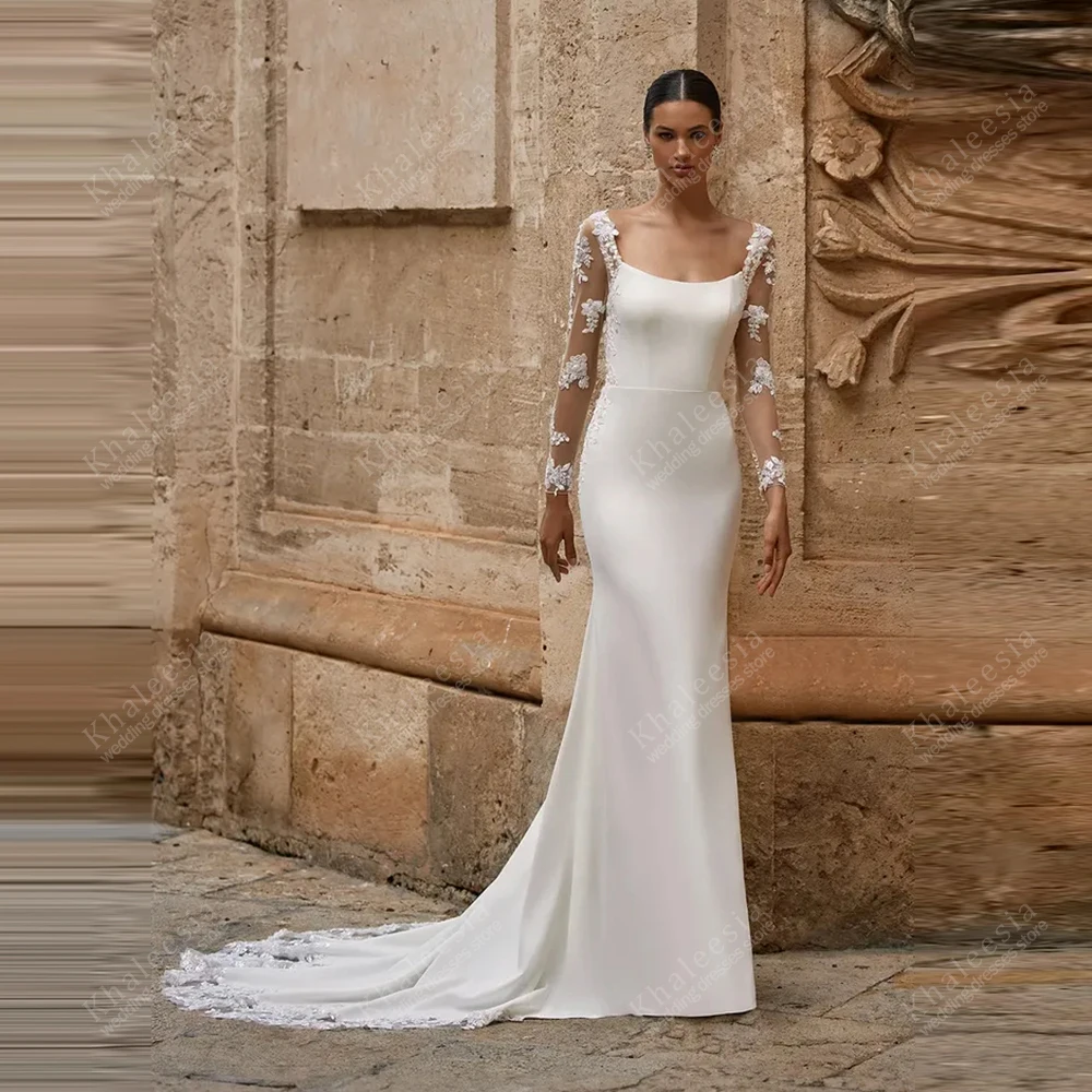 Vestidos de casamento vintage encantadores vestidos de noiva rendas apliques mangas completas roupões para festa formal vestidos de novia personalizado